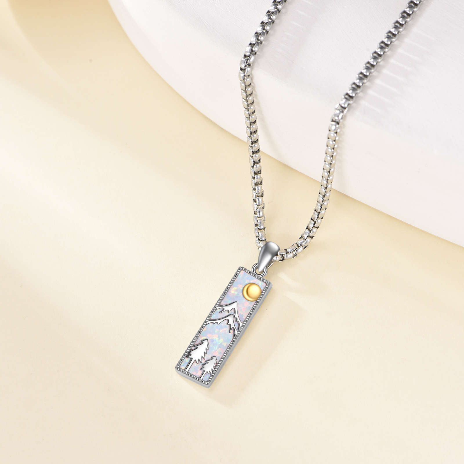 925 Sterling Silver Long Mountain Necklace with Synthetic Opal